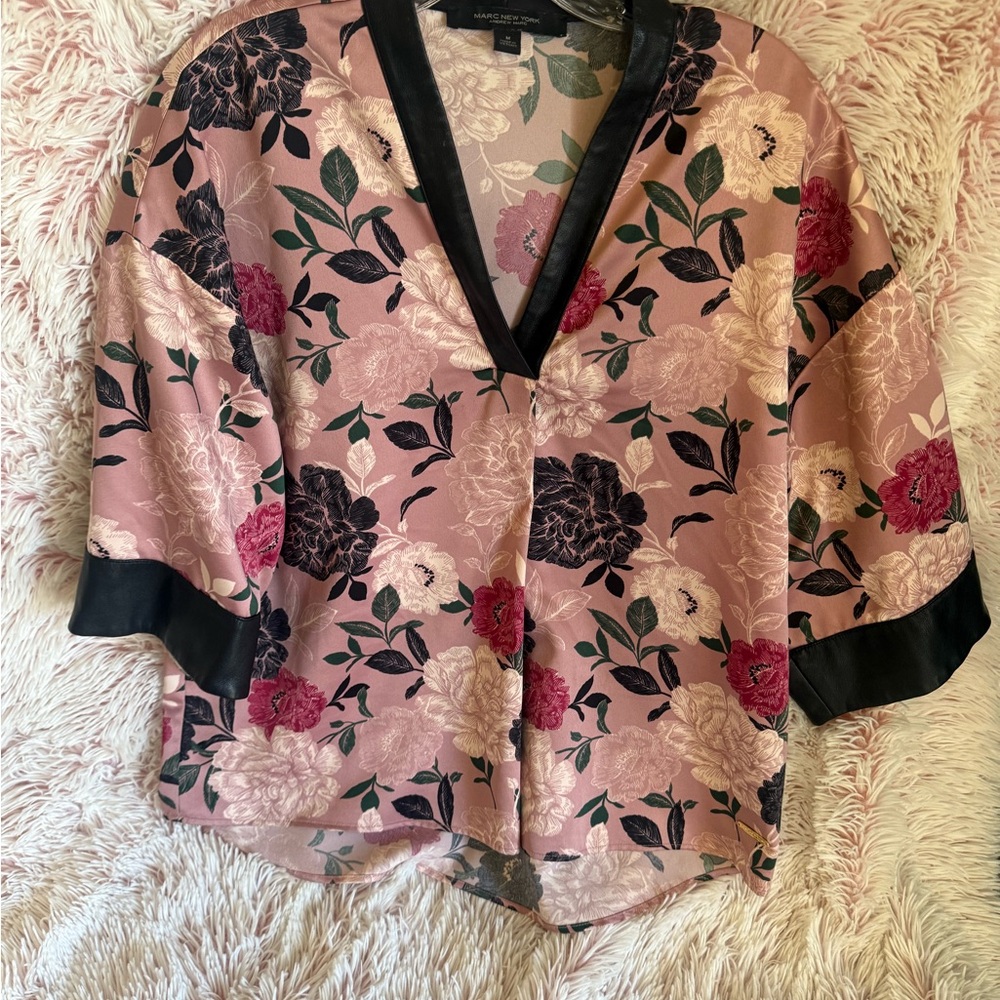 Marc New York Pink and Black Boxy Blouse with Notched Collar